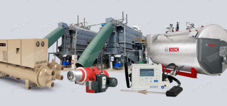 Pakistan’s Energy Challenge: Is Your Industry Prepared? Encom Pakistan products portfolio-industrial boiler by Bosch, biomass system, Weishaupt burner, ECOM flue gas analyzer, and HVAC chiller