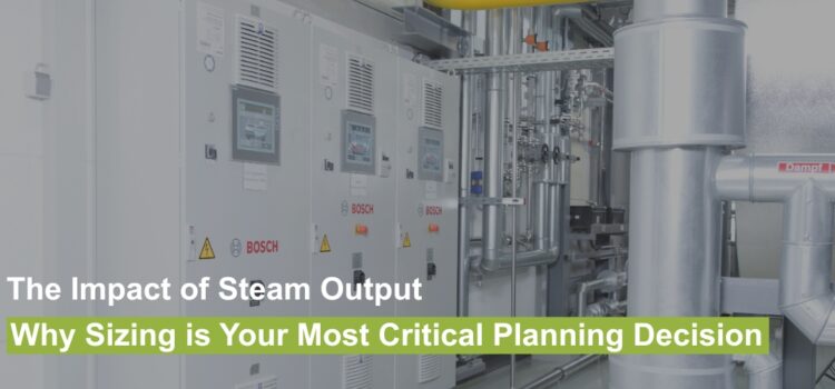 Industrial boiler control panel with Bosch systems and steam output piping for industrial heating plants.