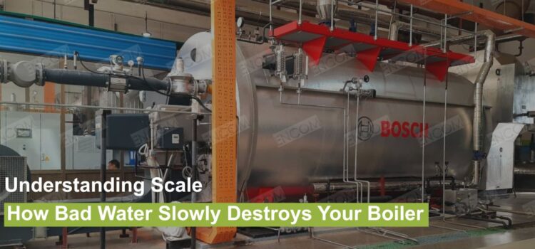 Industrial Bosch boiler plant installed by Encom Pakistan showing a clean and well-maintained system to prevent boiler scale from hard water.