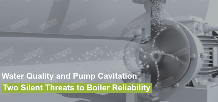 Water Quality and Pump Cavitation: Two Silent Threats to Boiler Reliability Industrial pump with water droplets, illustrating water quality and cavitation risks to boiler reliability